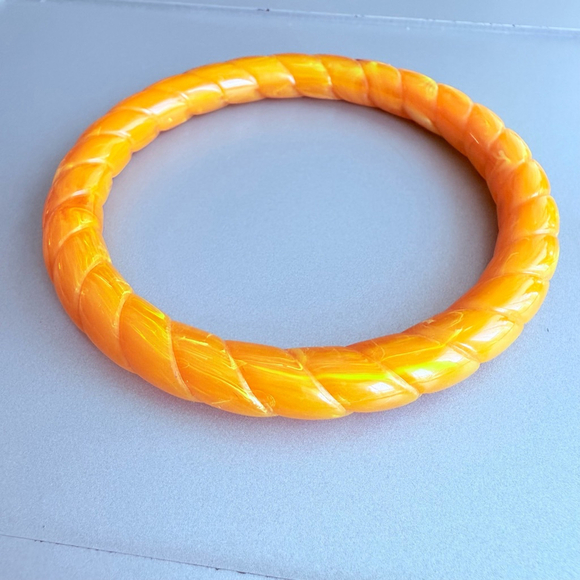Bakelite Butterscotch Egg Yolk Amber Marble Rope Twist Bangle Bracelet Vintage - Picture 2 of 5